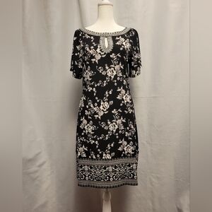 White House Black Market Sheath Dress Womens Small Floral Flutter Sleeve Keyhole